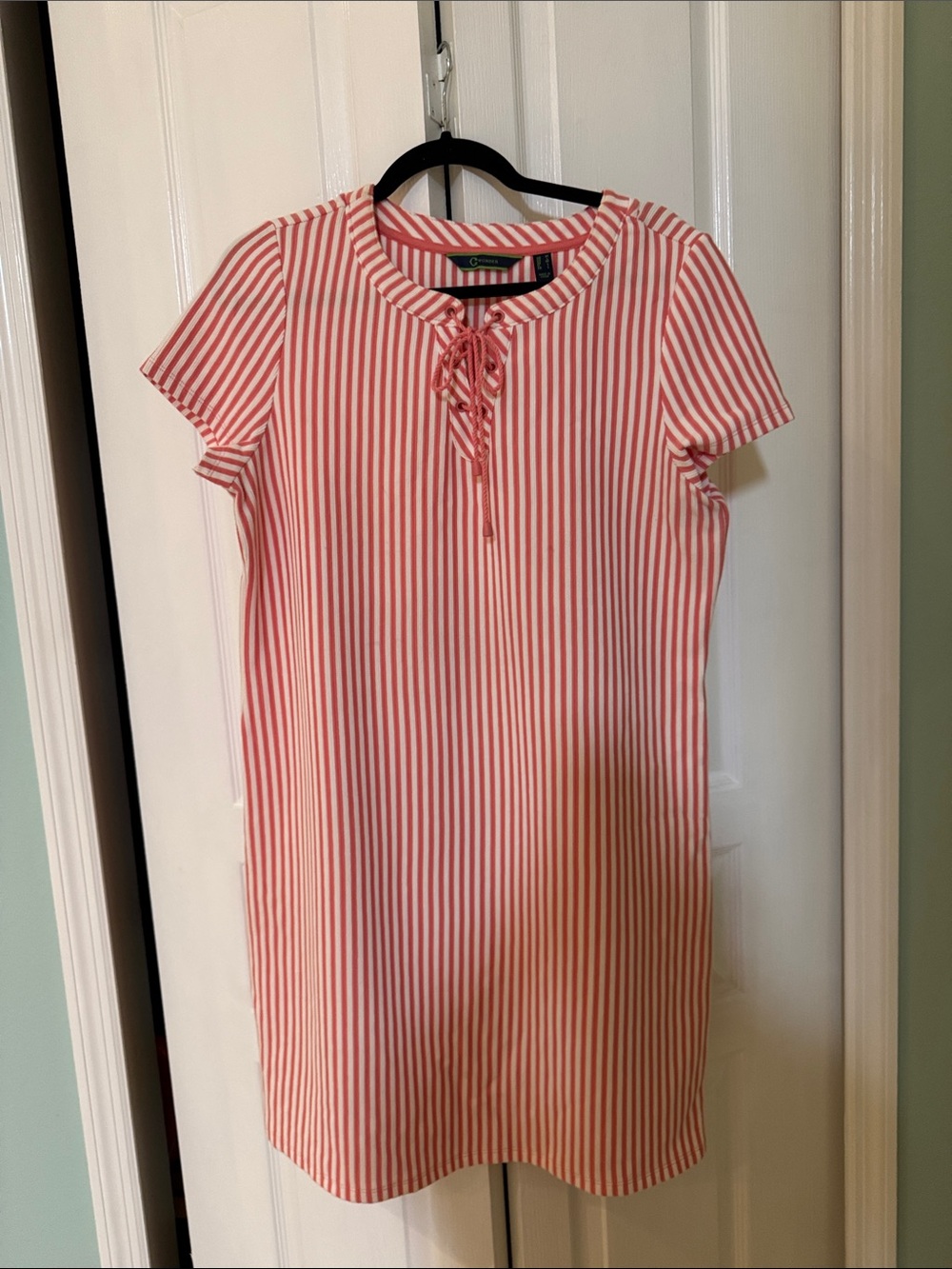 C. Wonder Pink & White Striped Tie-Neck Mini Dress